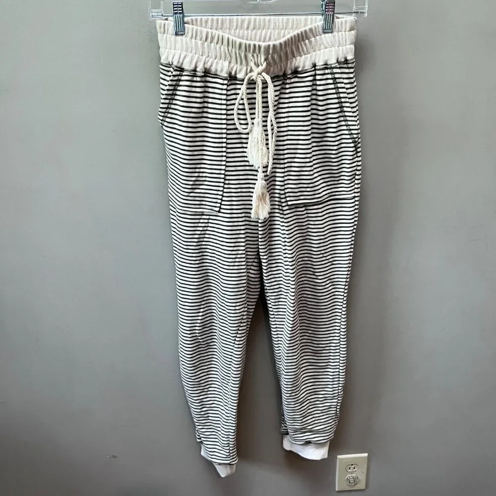 Anthropologie‎ Size S Striped Knit Joggers Tassel Cozy Lounge Pants Boho